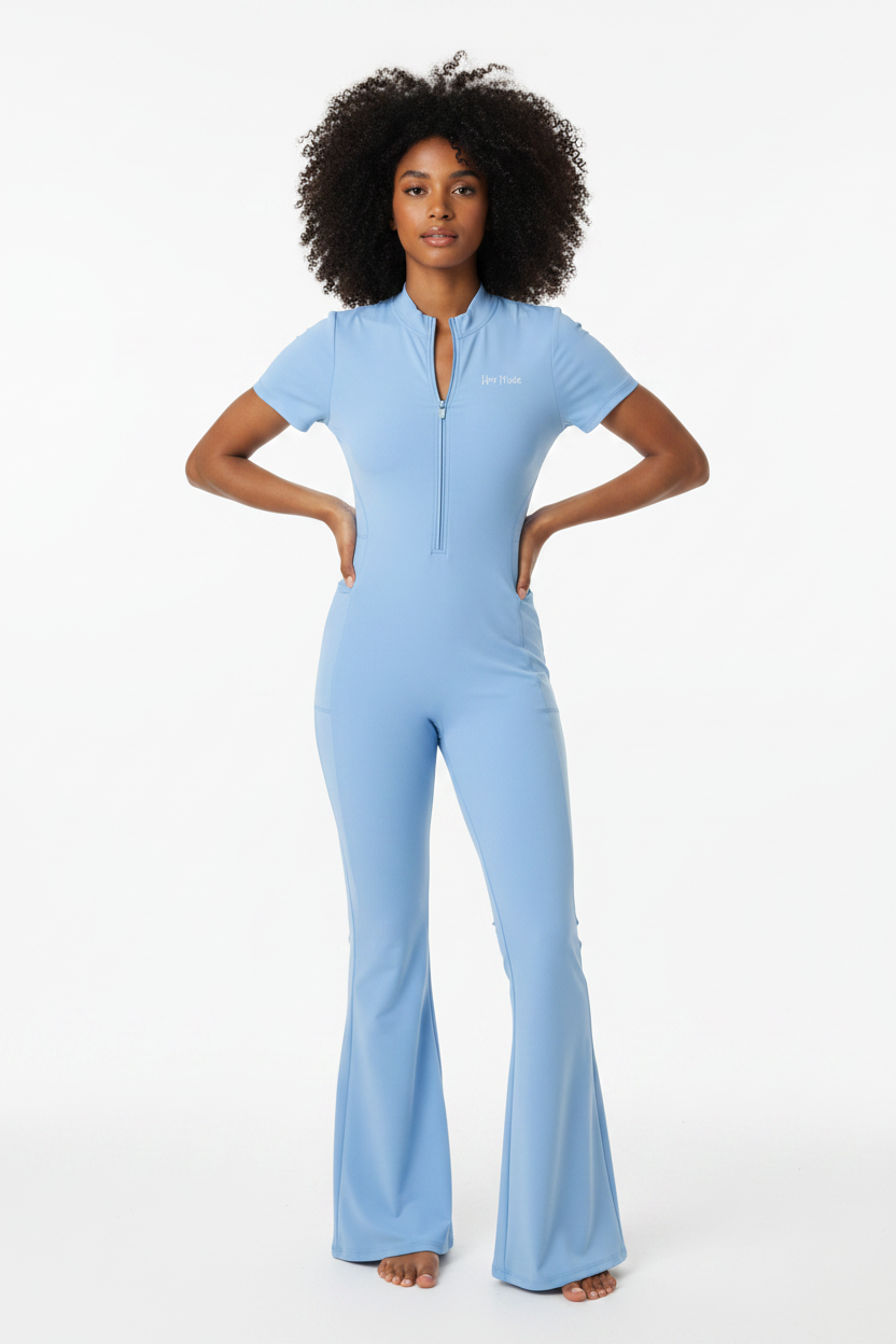 Women’s Tight Flared Leg Quarter-Zip Jumpsuit
